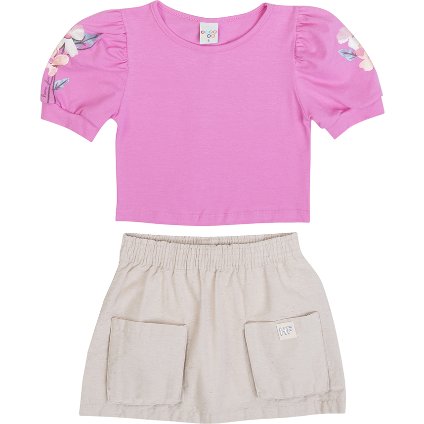 Conjunto Infantil  Have Fun Blusa Cotton E Short Saia Conjunto Infantil  Have Fun Blusa Cotton E Short Saia