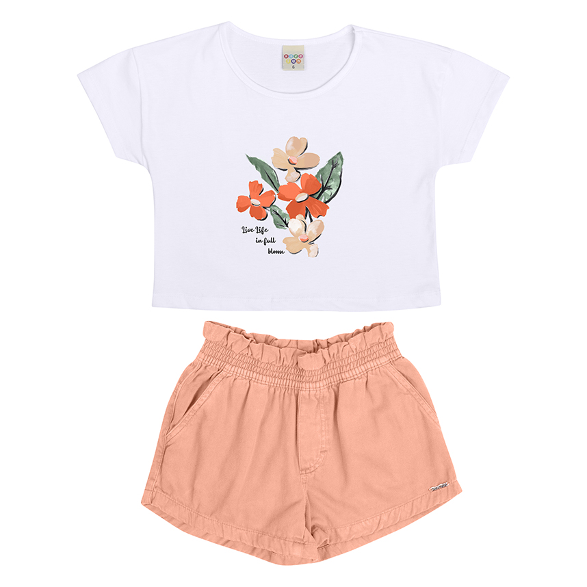 Conjunto Infantil Have Fun Blusa Meia Malha E Short Sarja