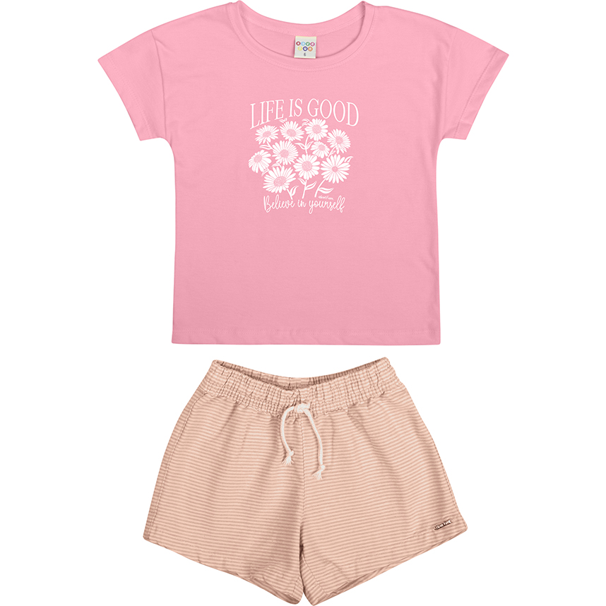 Conjunto Infantil  Have Fun Blusa Meia Malha E Short Sarja Conjunto Infantil  Have Fun Blusa Meia Malha E Short Sarja