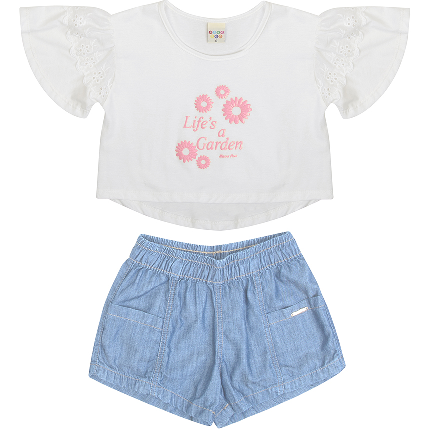 Conjunto Infantil Have Fun Blusa Meia Malha E Short Jeans