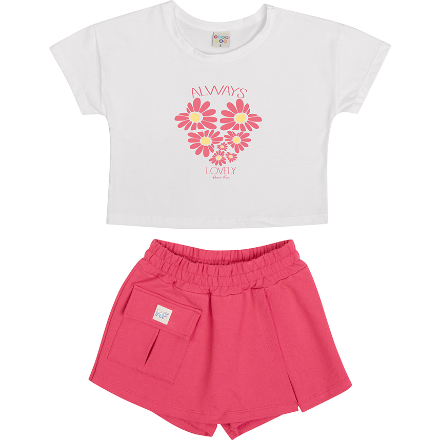 Conjunto Juvenil Have Fun Blusa Meia Malha E Short Saia