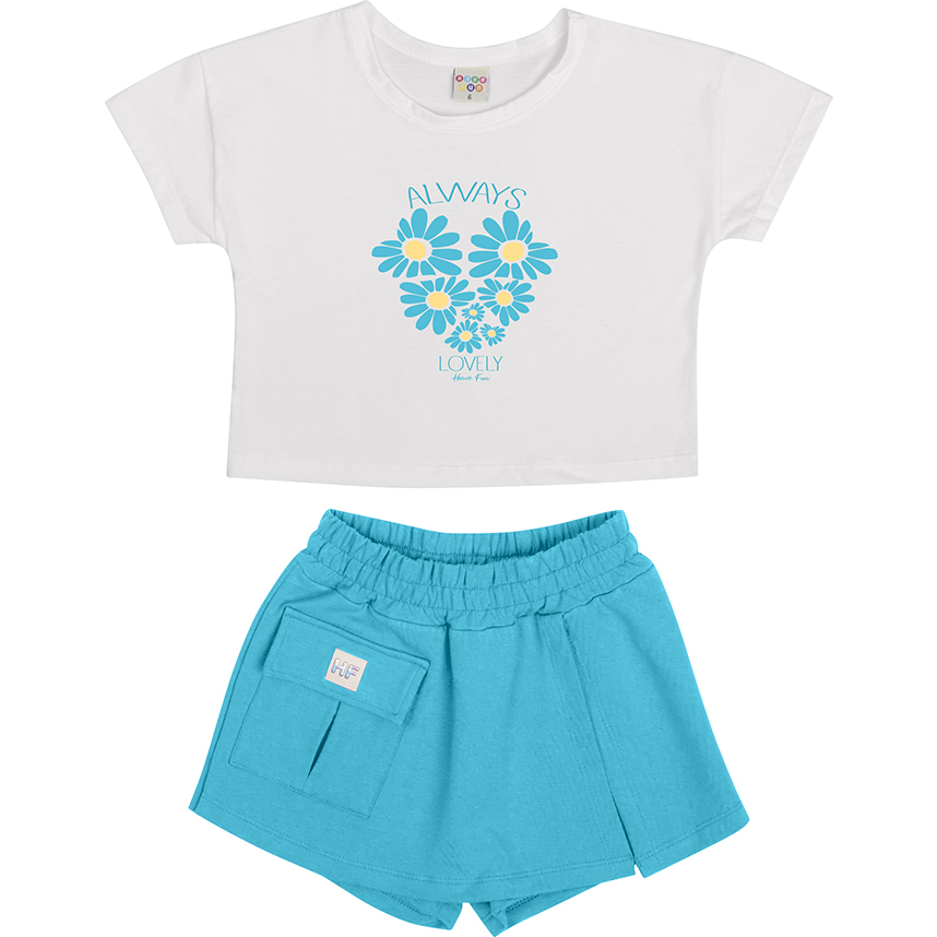Conjunto Juvenil Have Fun Blusa Meia Malha E Short Saia
