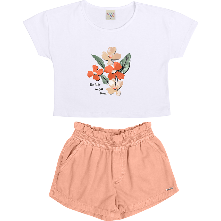 Conjunto Juvenil Have Fun Blusa Meia Malha E Short Sarja