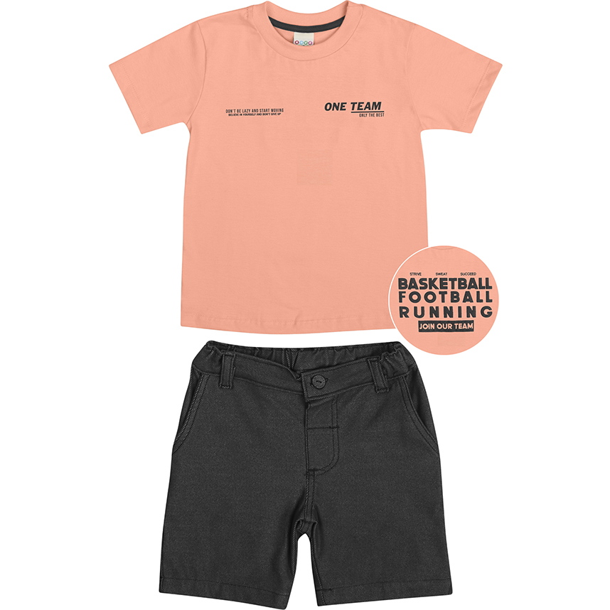 Conjunto Infantil  Have Fun Camiseta Meia Malha E Bermuda Conjunto Infantil  Have Fun Camiseta Meia Malha E Bermuda