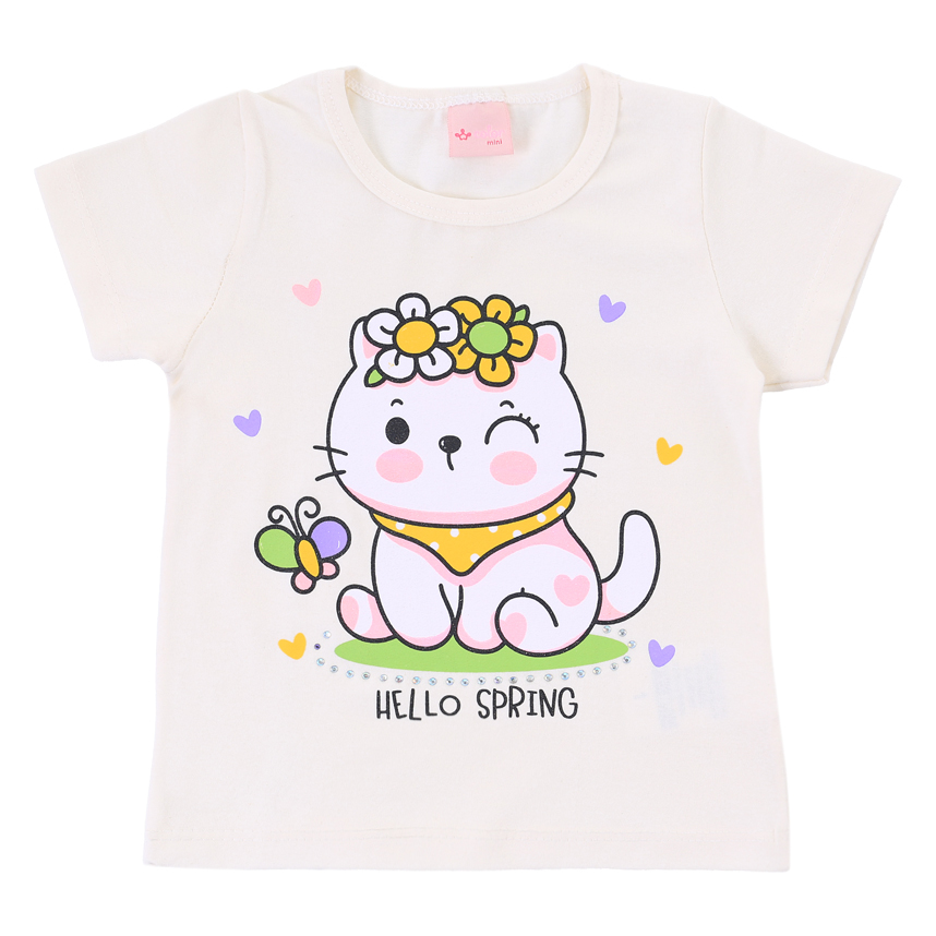 Blusa Infantil Color Mini Estampa Gatinha E Strass
