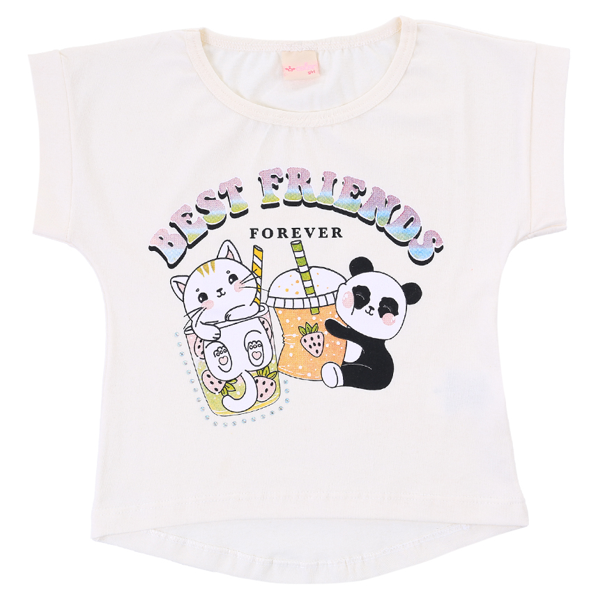 Blusa Infantil Color Girl Estampa Gato E Panda Com Strass