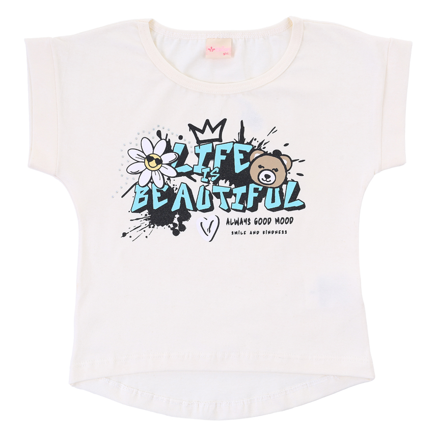 Blusa Infantil Color Girl Estampa Flor com Urso e Strass