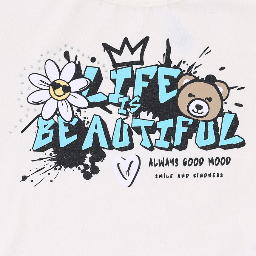 Blusa Infantil Color Girl Estampa Flor com Urso e Strass Blusa Infantil Color Girl Estampa Flor com Urso e Strass
