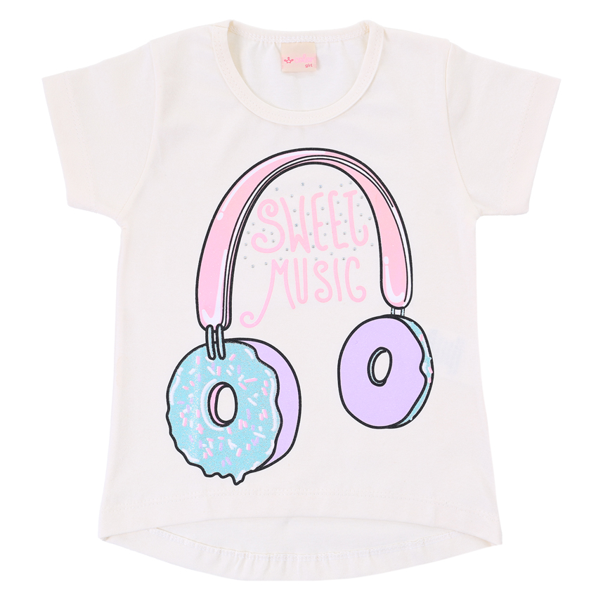 Blusa Infantil Color Girl Estampa Sweet Music E Strass
