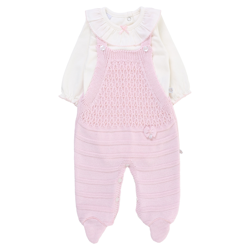 Macacão Longo Beth Bebê Em Tricô Com Body 2 Peças Macacão Longo Beth Bebê Em Tricô Com Body 2 Peças