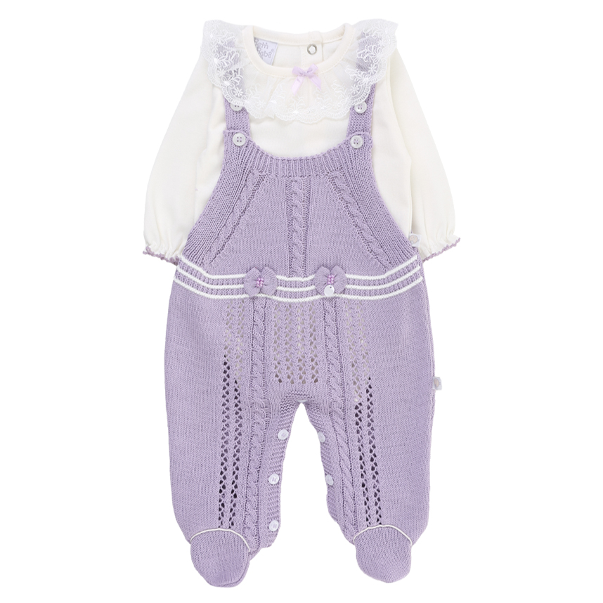 Macacão Longo Beth Bebê Em Tricô Com Body 2 Peças Macacão Longo Beth Bebê Em Tricô Com Body 2 Peças