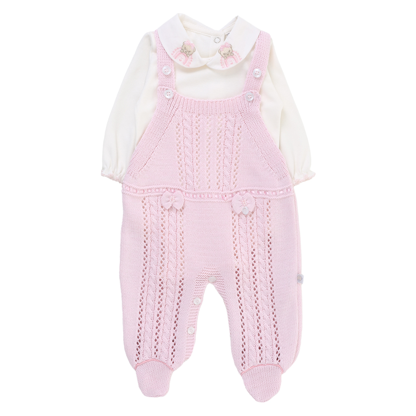 Macacão Longo Beth Bebê Em Tricô Com Body 2 Peças Macacão Longo Beth Bebê Em Tricô Com Body 2 Peças