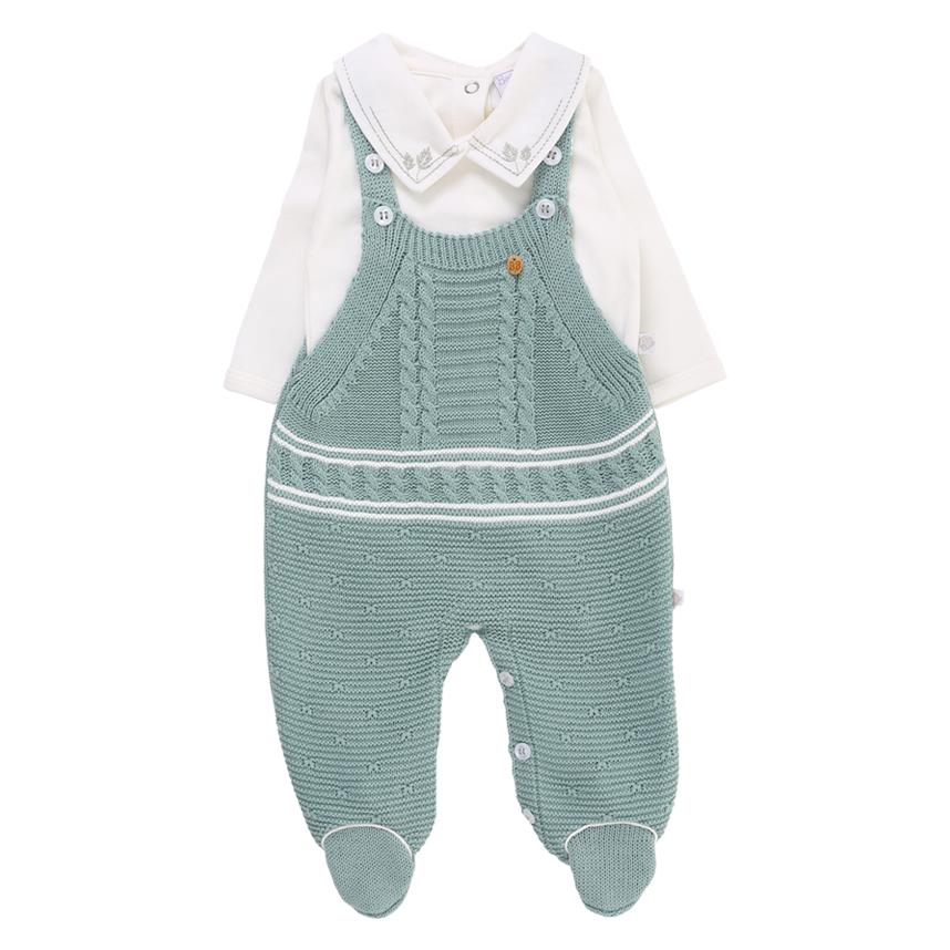 Macacão Longo Beth Bebê Em Tricô Com Body 2 Peças Macacão Longo Beth Bebê Em Tricô Com Body 2 Peças