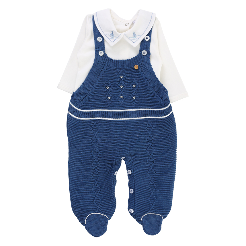 Macacão Longo Beth Bebê Em Tricô Com Body 2 Peças Macacão Longo Beth Bebê Em Tricô Com Body 2 Peças