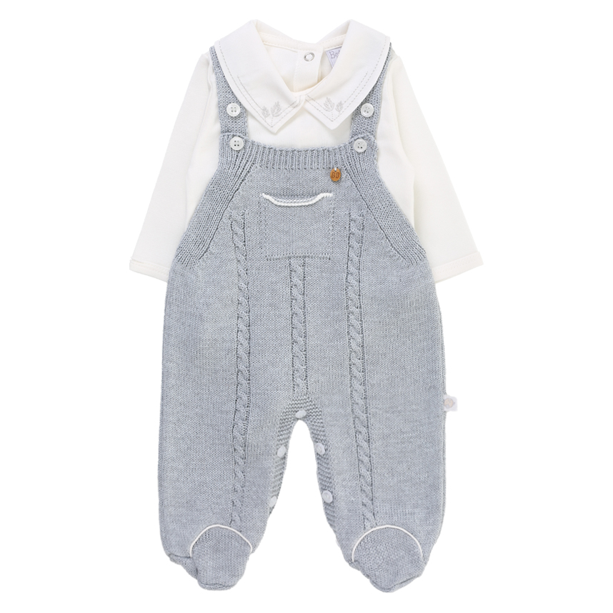 Macacão Longo Beth Bebê Em Tricô Com Body 2 Peças Macacão Longo Beth Bebê Em Tricô Com Body 2 Peças