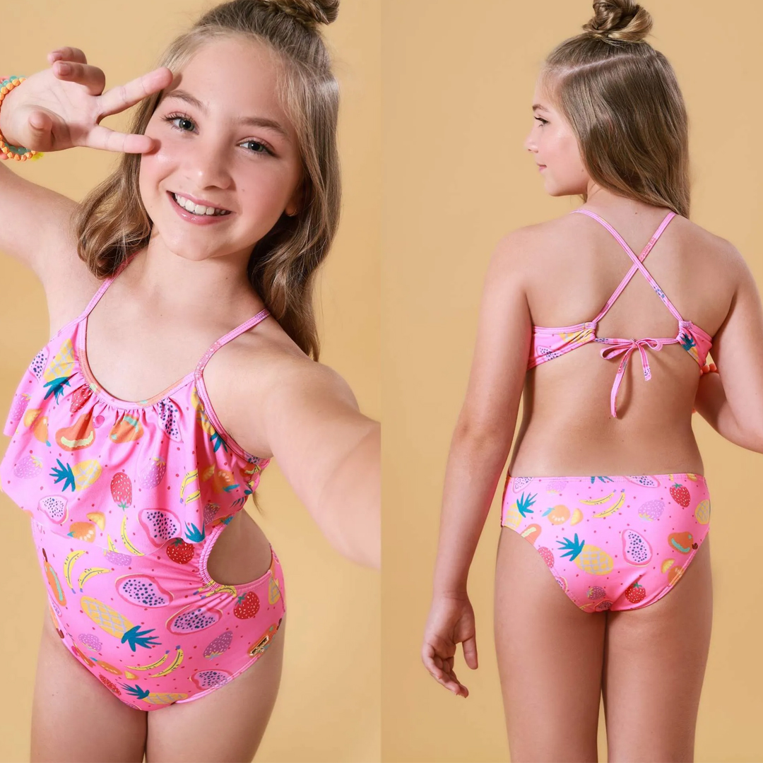 Maiô Infantil Everly Estampa Com Babado Estampa Frutas