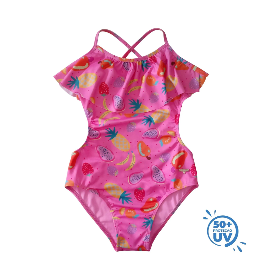 Maiô Infantil Everly Estampa Com Babado Estampa Frutas