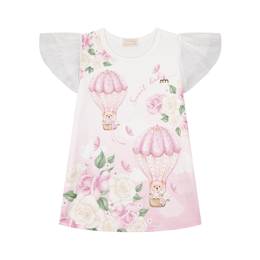 Vestido Infantil Milli Nina Manga Curta Em Tule Vestido Infantil Milli Nina Manga Curta Em Tule