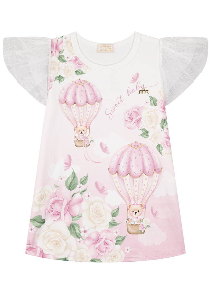 Vestido Infantil Milli Nina Manga Curta Em Tule Vestido Infantil Milli Nina Manga Curta Em Tule