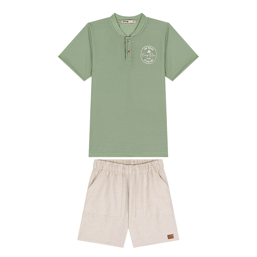 Conjunto Infantil Ioluigi Camiseta Piquet E Bermuda Linho