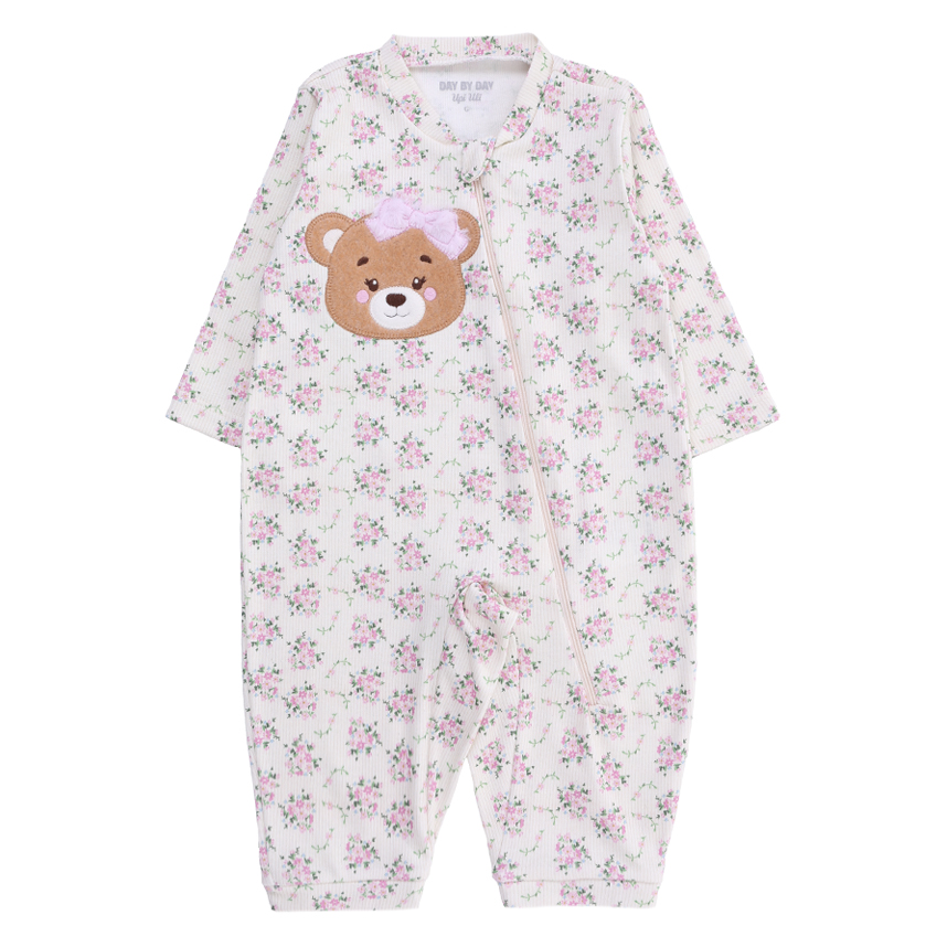 Macacão Bebê Longo Day By Em Suedine Bordado Ursa Macacão Bebê Longo Day By Em Suedine Bordado Ursa
