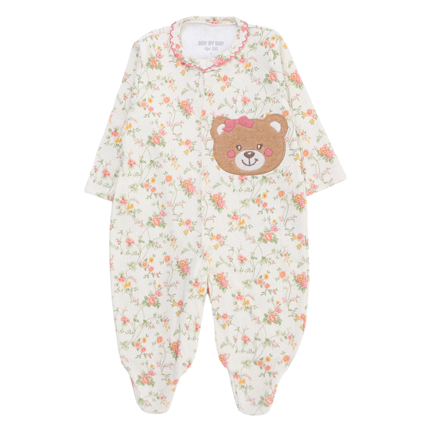 Macacão Bebê Longo Day By Em Suedine Bordado Ursa Macacão Bebê Longo Day By Em Suedine Bordado Ursa