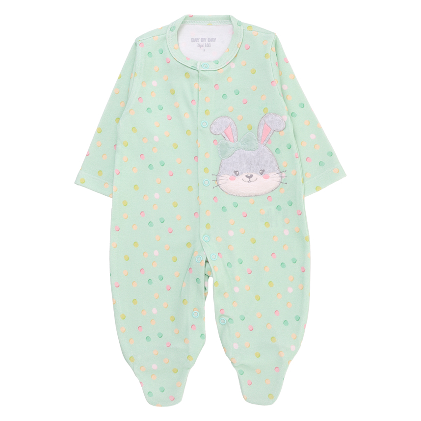 Macacão Bebê Longo Day By Em Suedine Bordado Coelha Macacão Bebê Longo Day By Em Suedine Bordado Coelha