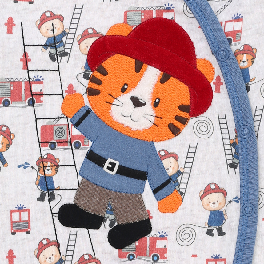 Macacão Bebê Longo Day By Em Suedine Bordado Tigre Macacão Bebê Longo Day By Em Suedine Bordado Tigre