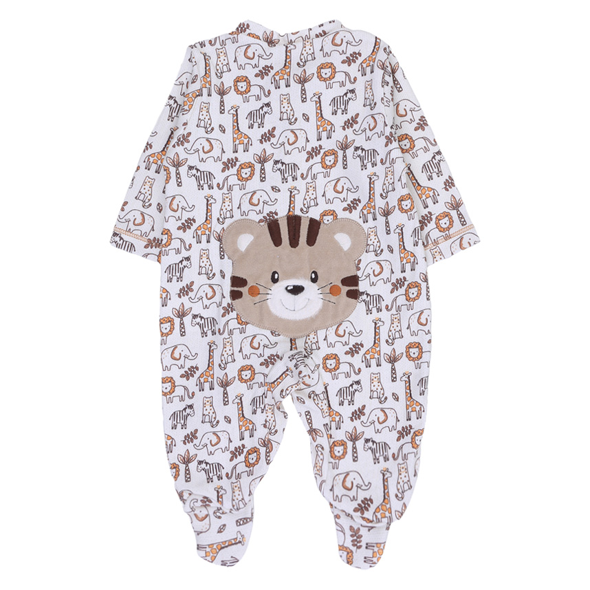 Macacão Bebê Longo Day By Em Suedine Bordado Tigre Macacão Bebê Longo Day By Em Suedine Bordado Tigre