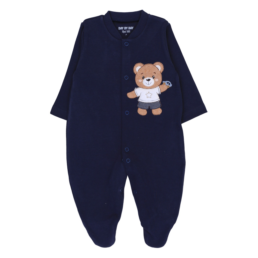 Macacão Bebê Longo Day By Em Suedine Bordado Urso