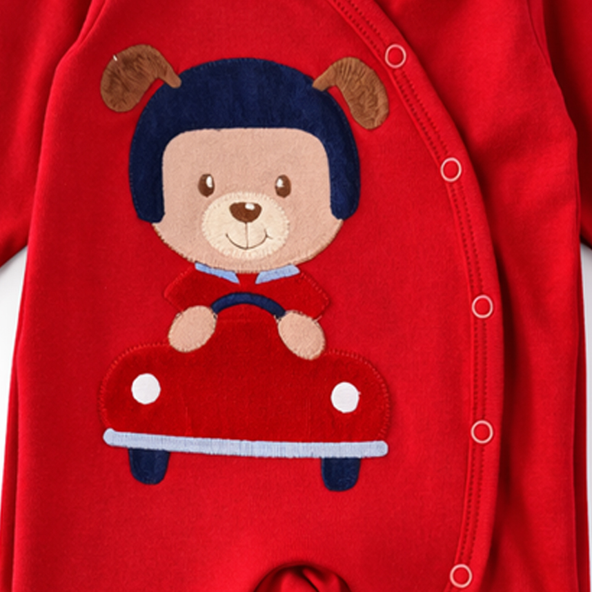 Macacão Bebê Longo Day By Em Suedine Bordado Urso