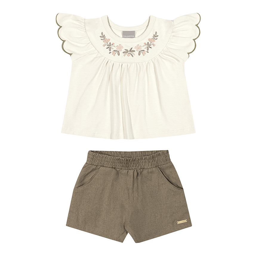 Conjunto Infantil Colorittá Blusa Cotton E Short Em Linho