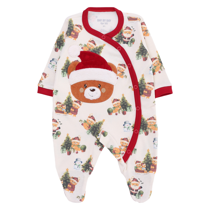 Macacão Bebê Longo Day By Em Suedine Bordado Urso Papai Noel Macacão Bebê Longo Day By Em Suedine Bordado Urso Papai Noel