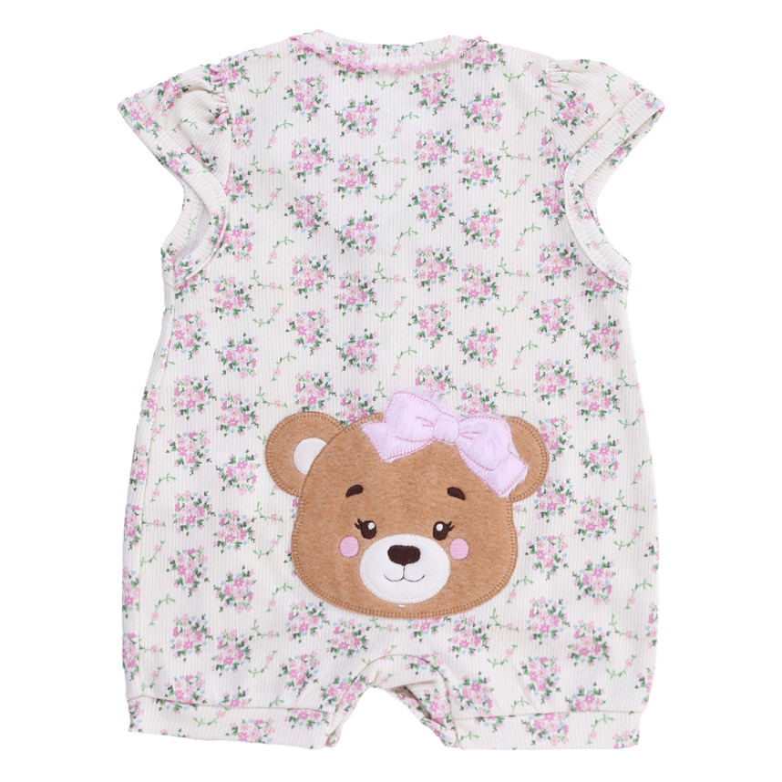 Macacão Bebê Curto Day By Em Suedine Bordado Ursa Macacão Bebê Curto Day By Em Suedine Bordado Ursa