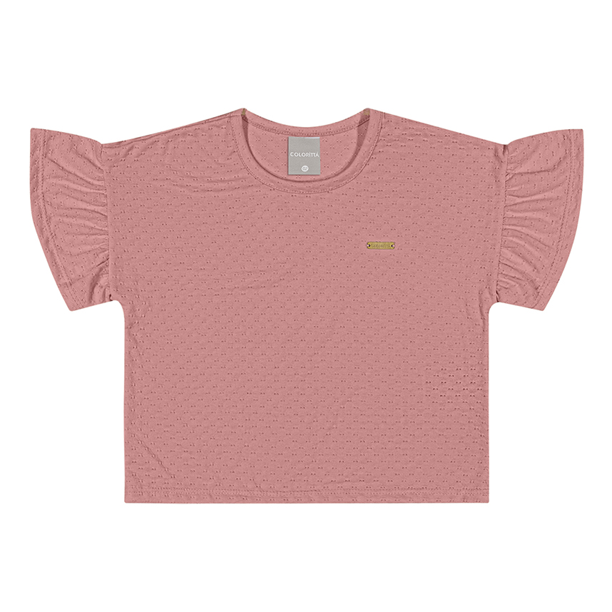 Blusa Infantil Colorittá Manga Curta Meia Malha Trabalhada