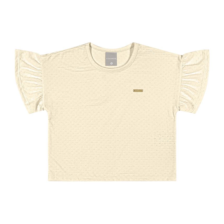 Blusa Infantil Colorittá Manga Curta Meia Malha Trabalhada