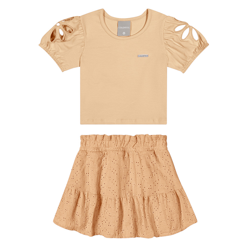 Conjunto Infantil Colorittá Blusa E Saia Em Cotton E Laise