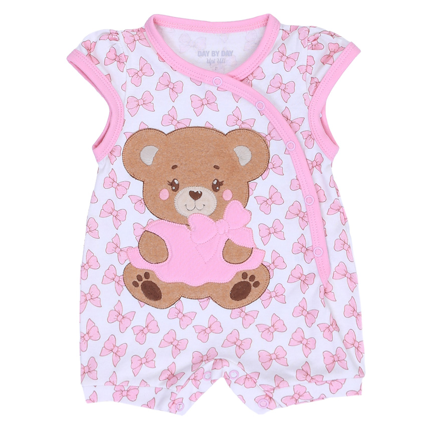 Macacão Bebê Curto Day By Em Suedine Bordado Ursa