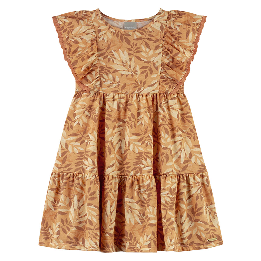Vestido Infantil Colorittá Manga Curta Malha Linho Estampado
