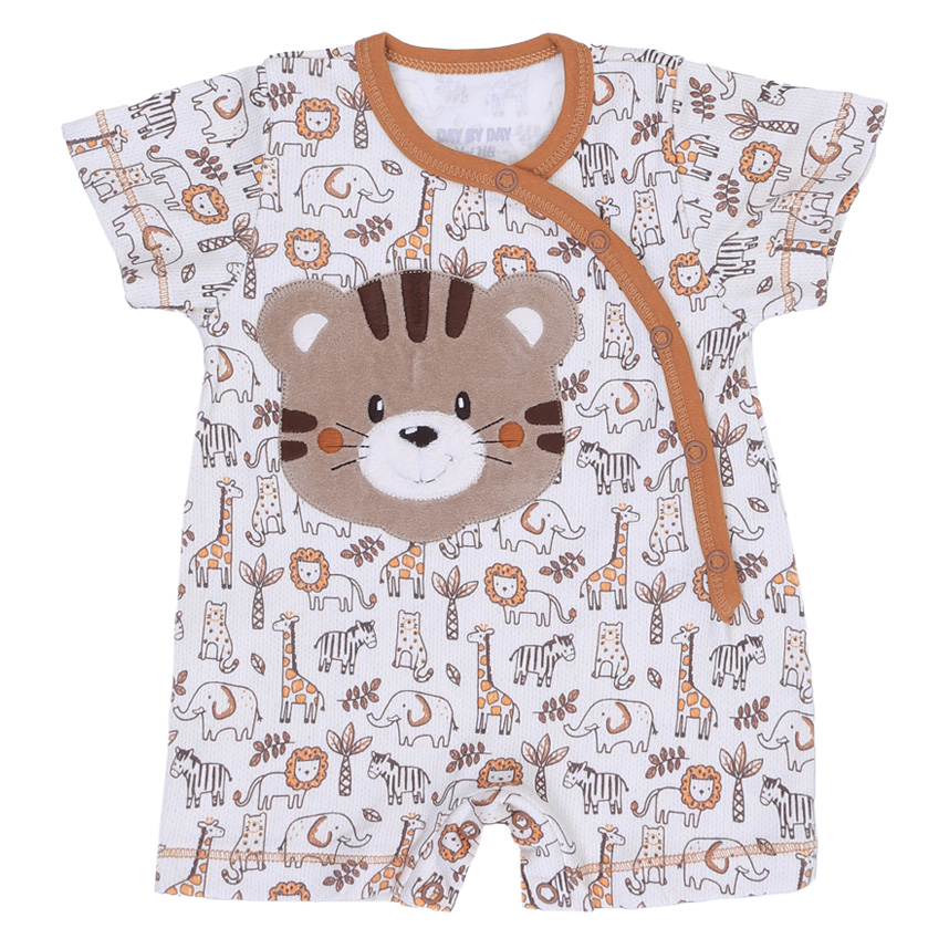 Macacão Bebê Curto Day By Em Suedine Bordado Tigre