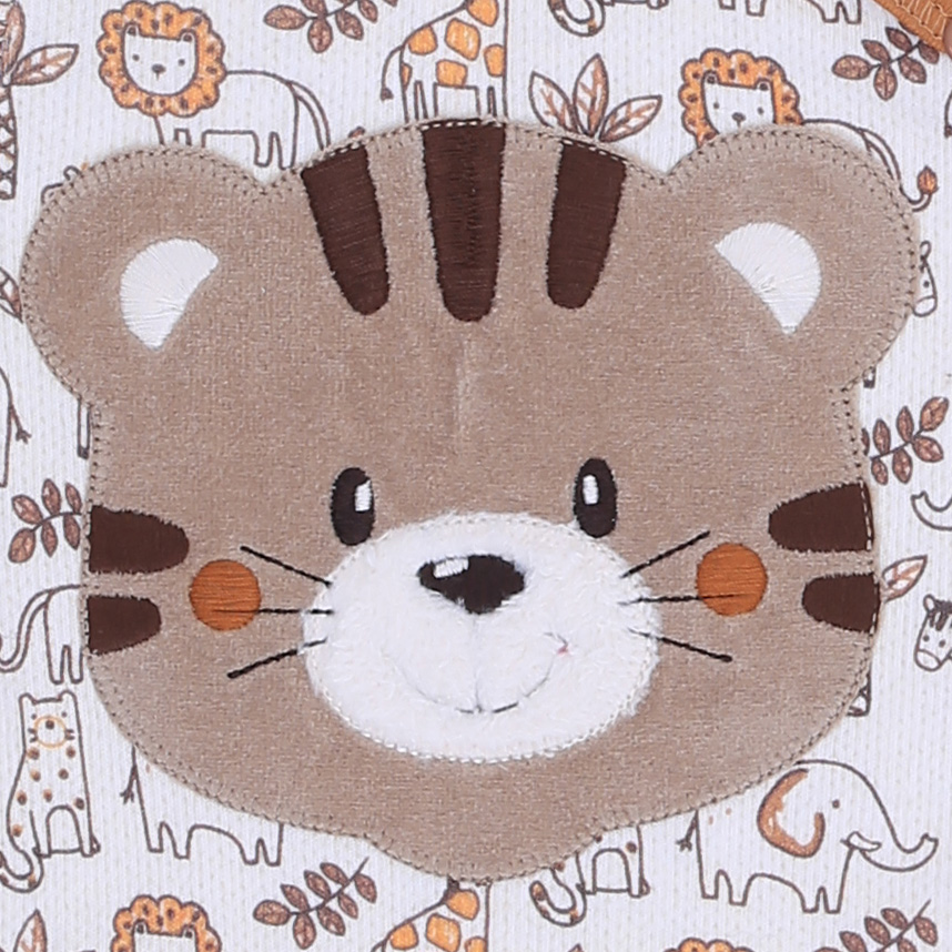 Macacão Bebê Curto Day By Em Suedine Bordado Tigre Macacão Bebê Curto Day By Em Suedine Bordado Tigre