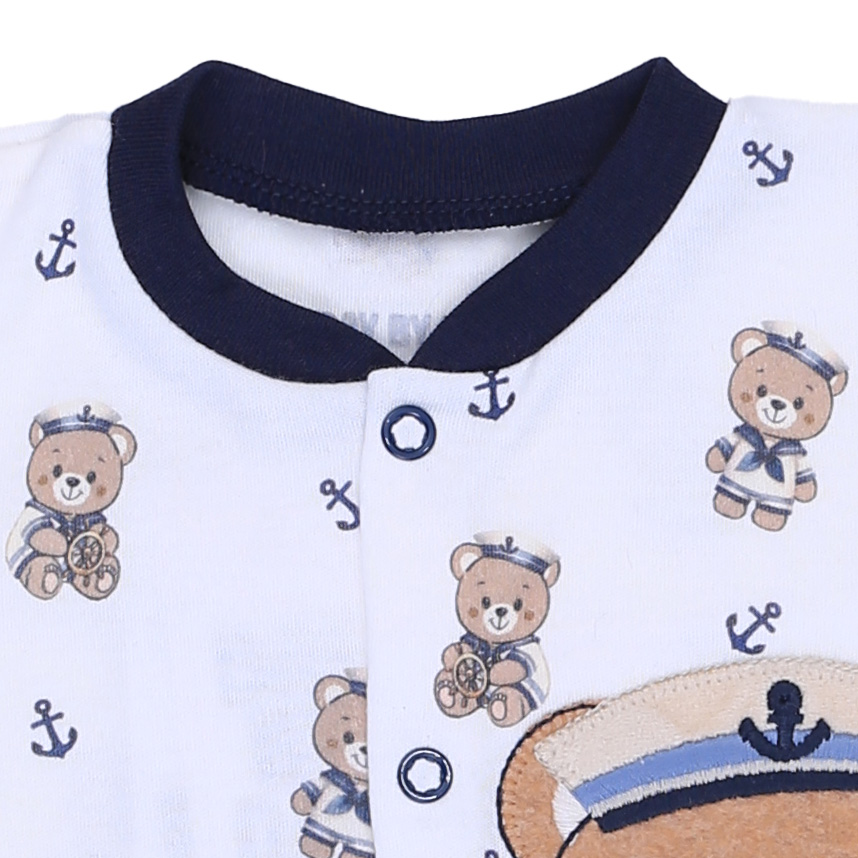 Macacão Bebê Curto Day By Em Suedine Bordado Urso Macacão Bebê Curto Day By Em Suedine Bordado Urso