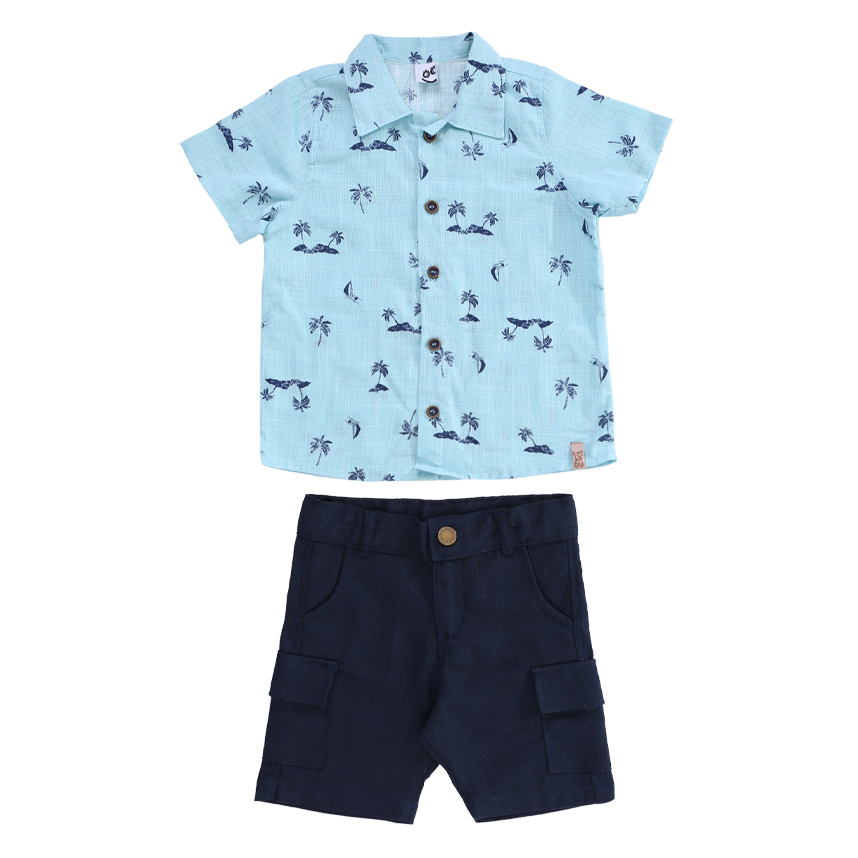 Conjunto Infantil Kookabu Camisa Estampa Coqueiros E Bermuda Conjunto Infantil Kookabu Camisa Estampa Coqueiros E Bermuda