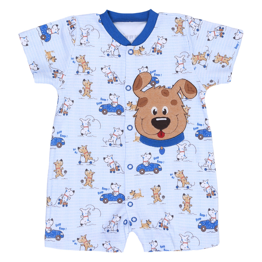 Macacão Bebê Curto Day By Em Suedine Bordado Cachorro