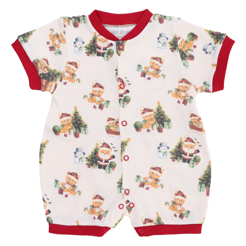 Macacão Bebê Curto Day By Em Suedine Bordado Urso Papai Noel Macacão Bebê Curto Day By Em Suedine Bordado Urso Papai Noel