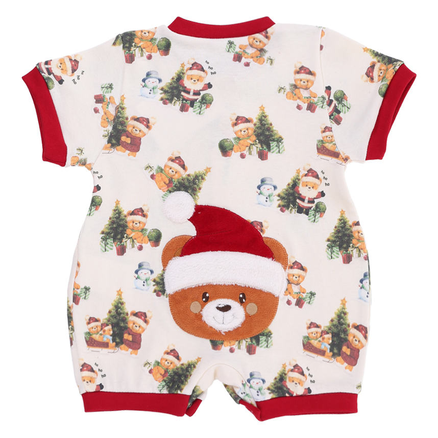 Macacão Bebê Curto Day By Em Suedine Bordado Urso Papai Noel Macacão Bebê Curto Day By Em Suedine Bordado Urso Papai Noel