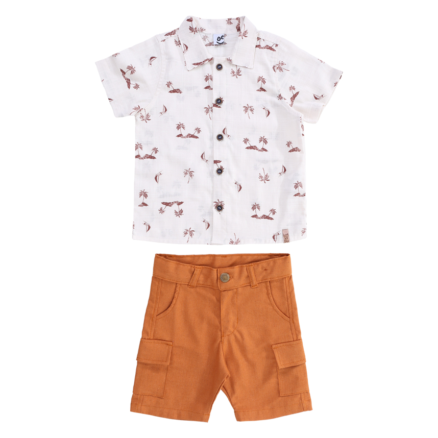Conjunto Infantil Kookabu Camisa Estampa Coqueiros E Bermuda Conjunto Infantil Kookabu Camisa Estampa Coqueiros E Bermuda