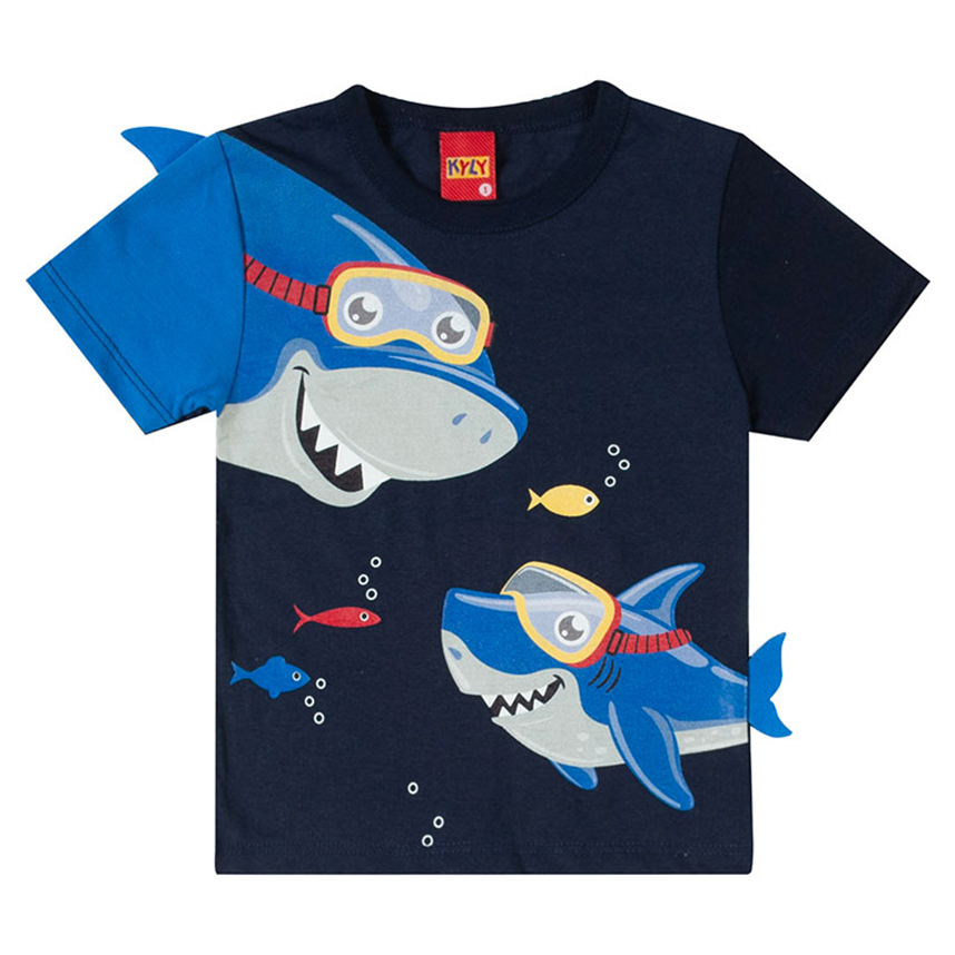 Camiseta Bebê Kyly Meia Malha Estampa Interativa Tubarão Camiseta Bebê Kyly Meia Malha Estampa Interativa Tubarão