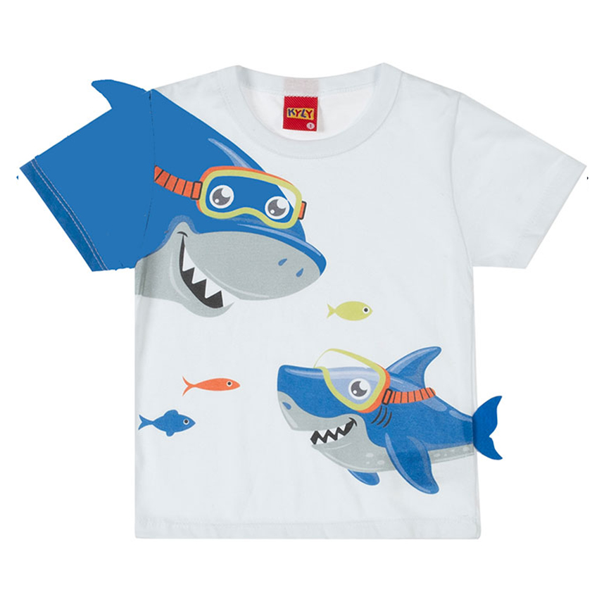 Camiseta Infantil Kyly Meia Malha Estampa Interativa Tubarão Camiseta Infantil Kyly Meia Malha Estampa Interativa Tubarão