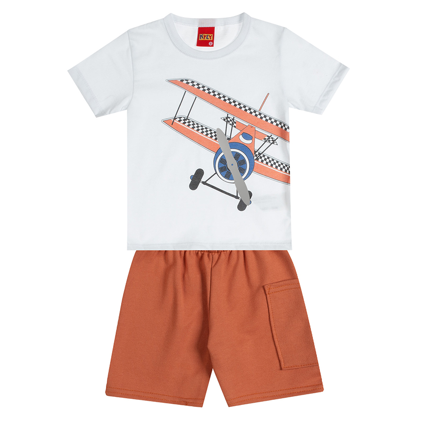 Conjunto Infantil Kyly Camiseta Meia Malha E Bermuda Moletom Conjunto Infantil Kyly Camiseta Meia Malha E Bermuda Moletom
